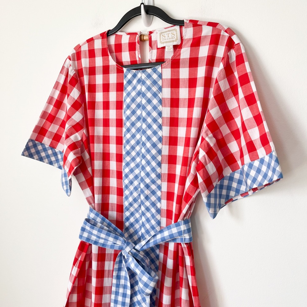 Sail to Sable x Pencil & Paper Co Gingham Caftan Midi Dress Womens XXL Red Blue - Picture 4 of 15